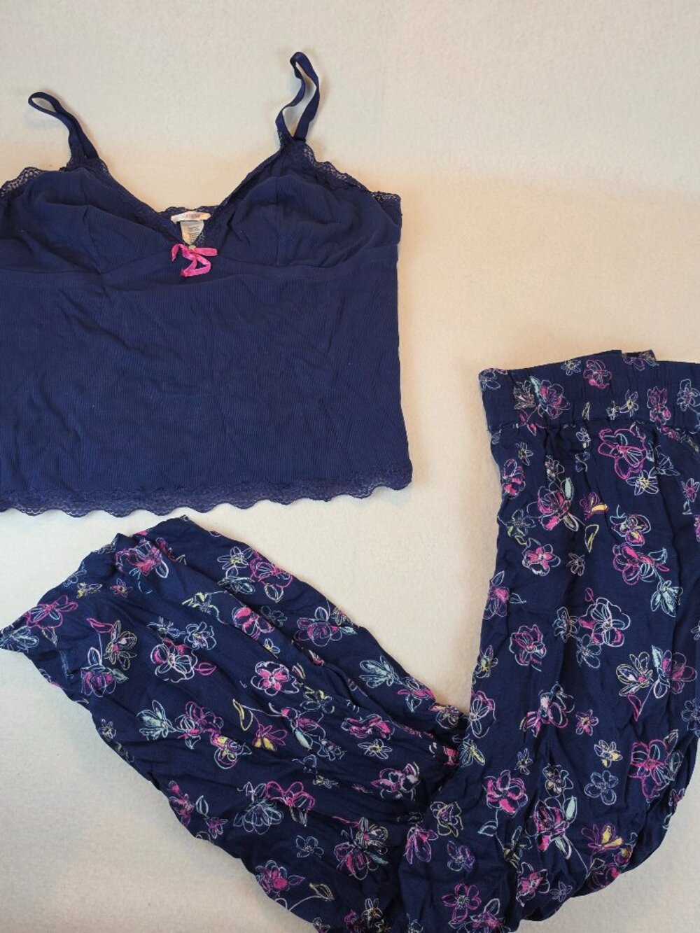 Adore Me Navy Blue Floral Cami and Pants Lounge Set Size 2X